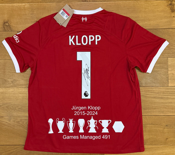 Jürgen Klopp Hand Signed 2023-2024 Liverpool Home Shirt With Honours Print