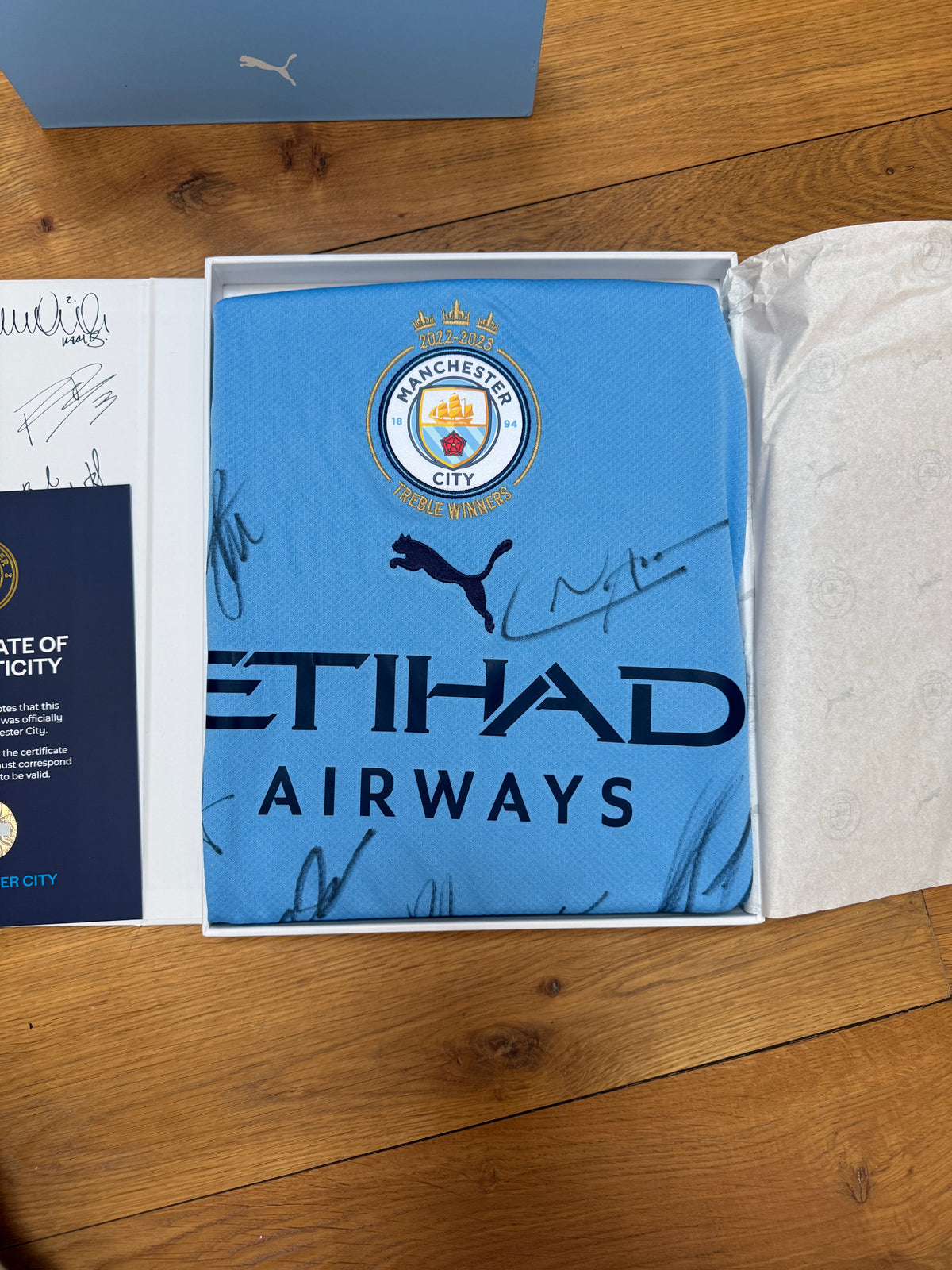 Manchester City Squad Hand Signed 2022-2023 Official Embroidered Treble Winning Shirt In Presentation Box