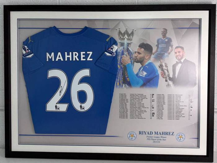 Framed Riyad Mahrez Hand Signed Leicester City 2015-2016 Home Shirt