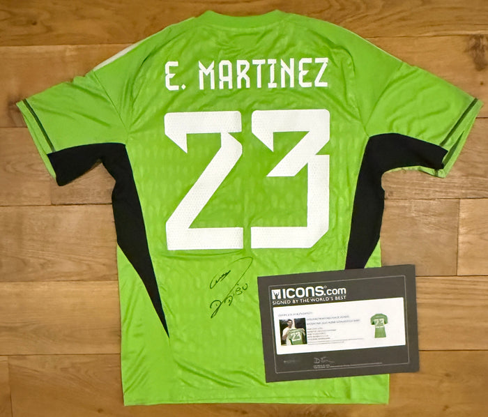 Emiliano Martínez Hand Signed Argentina 2022 FIFA World Cup Winners Goalkeeper Shirt | Official ICONS COA