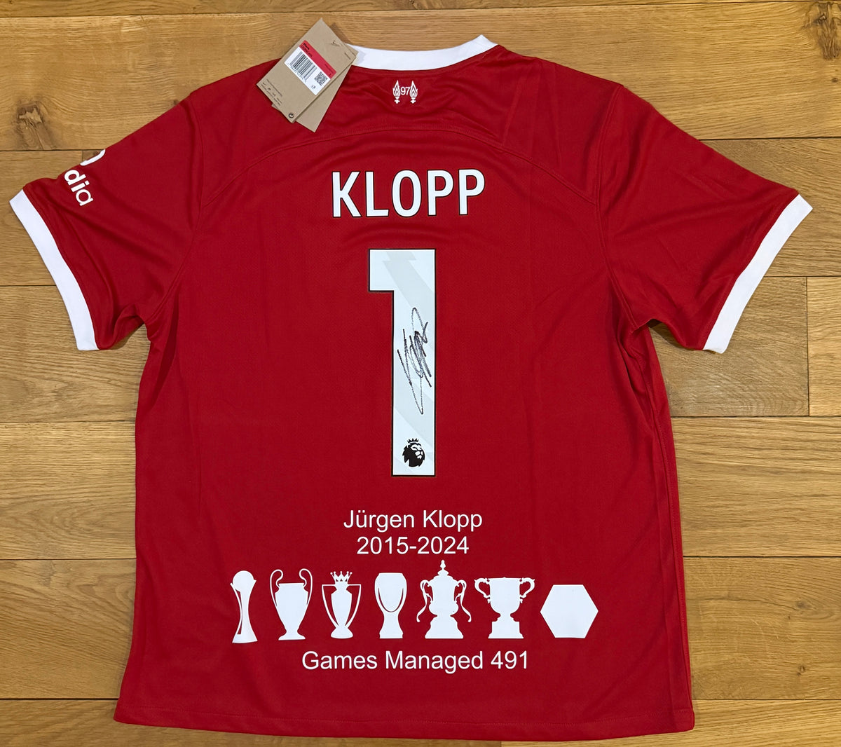 Jürgen Klopp Hand Signed 2023-2024 Liverpool Home Shirt With Honours Print
