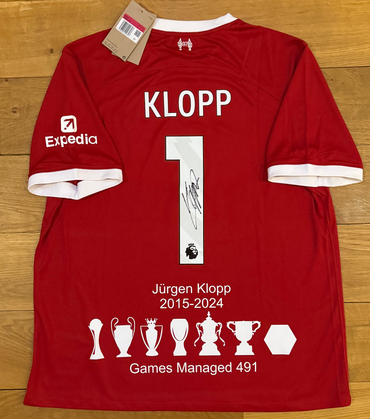 Jürgen Klopp Hand Signed 2023-2024 Liverpool Home Shirt With Honours Print