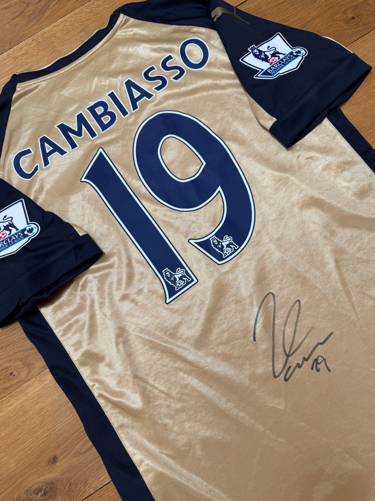 Esteban Cambiasso Hand Signed On Leicester City 2014-2015 Away Shirt